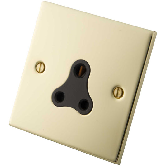 M2 Decorative 5A 1 Gang Unswitched Single Socket Black Insert Polished Brass