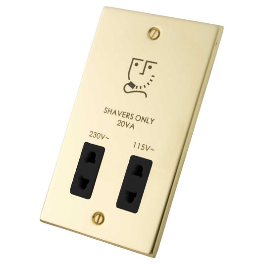 M2 Decorative Dual Voltage Shaver Socket Black Insert Polished Brass