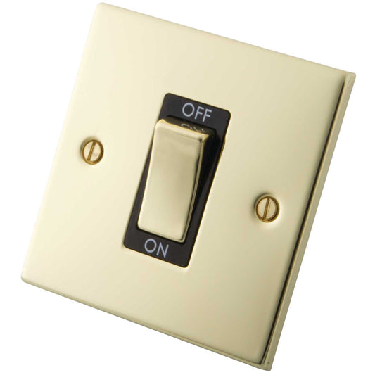 M2 Decorative 45A DP 1 Gang Switch Black Insert Polished Brass