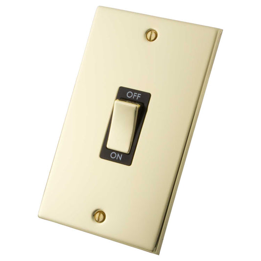 M2 Decorative 45A DP 2 Gang Vertical Switch Black Insert Polished Brass