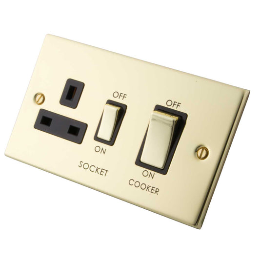 M2 Decorative 45A Cooker Control Unit Black Insert Polished Brass