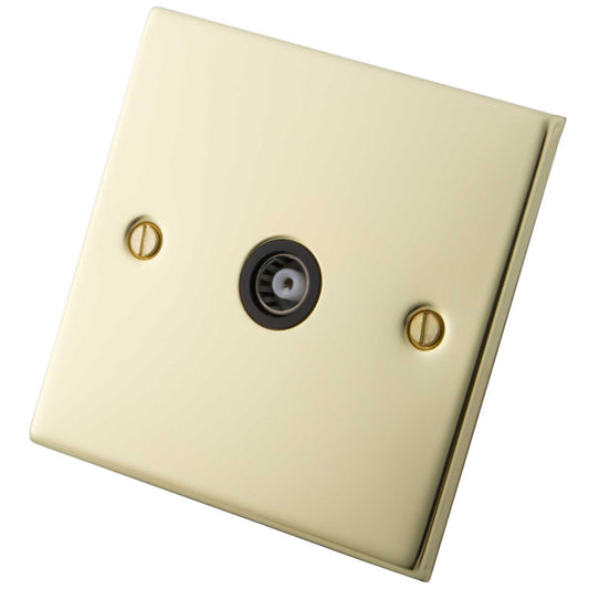 M2 Decorative 1 Gang Coaxial Socket Black Insert Polished Brass