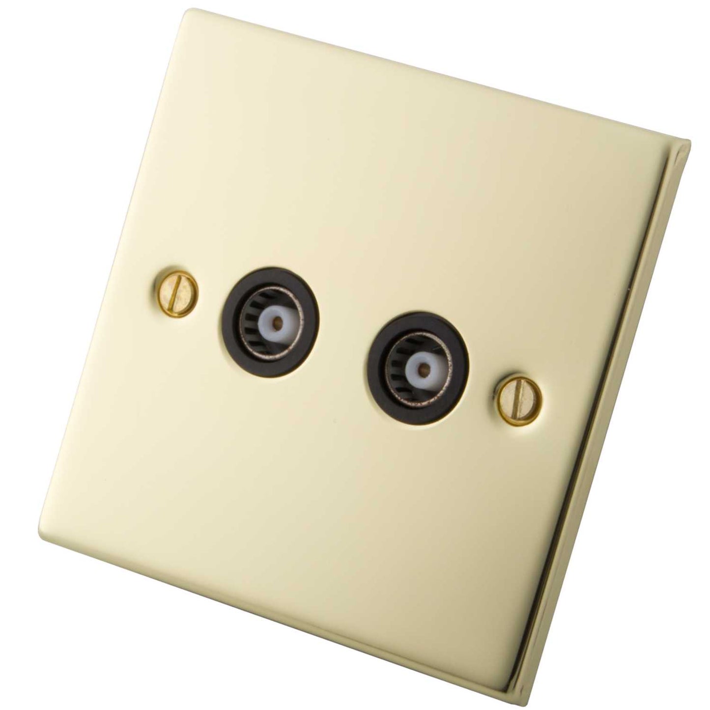 M2 Decorative 2 Gang Coaxial Socket Black Insert Polished Brass