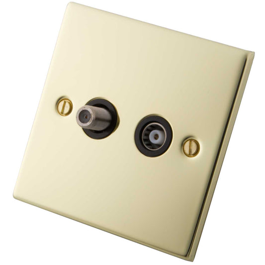 M2 Decorative 1 Gang Satellite and Coaxial Socket Black Insert Polished Brass