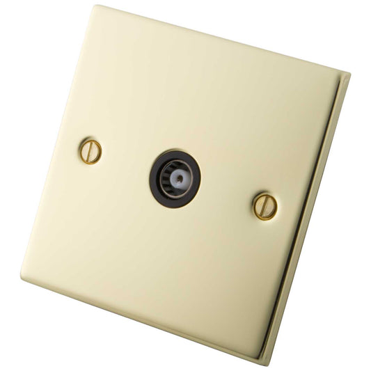 M2 Decorative 1 Gang Isolated Coaxial Socket Black Insert Polished Brass