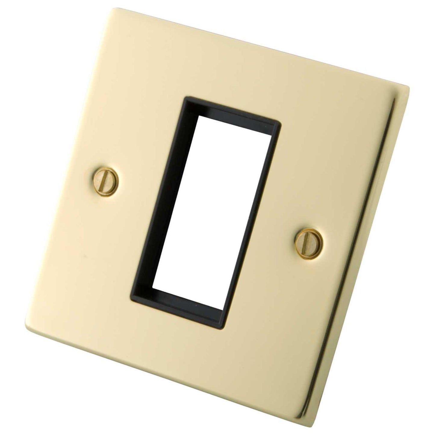 M2 Decorative 1 Gang 1 Module Front Plate Black Insert Polished Brass