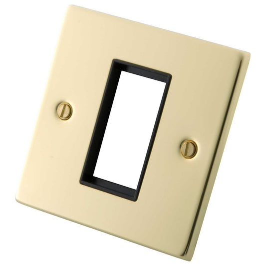 M2 Decorative 1 Gang 1 Module Front Plate Black Insert Polished Brass