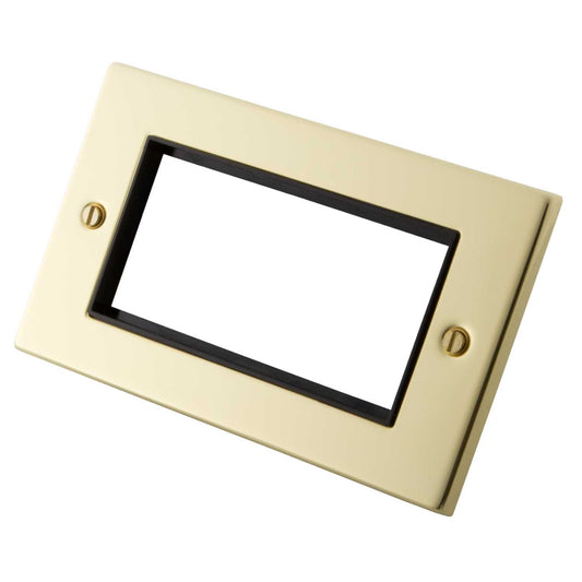 M2 Decorative 2 Gang 4 Module Front Plate Black Insert Polished Brass