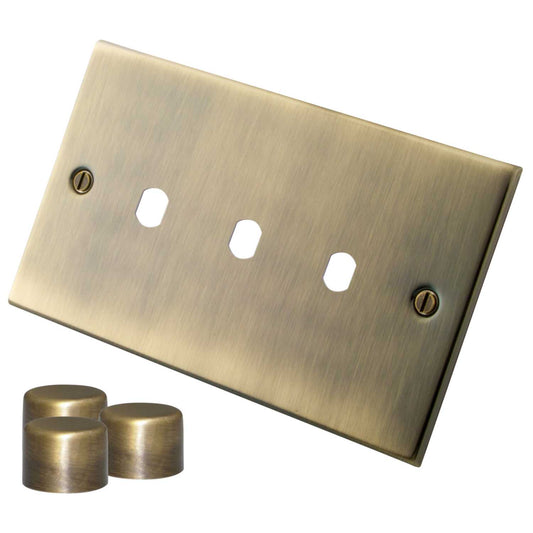 M2 Decorative 3 Gang Unfurnished Dimmer Plate Antique Brass