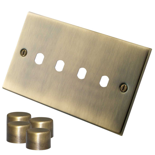 M2 Decorative 4 Gang Unfurnished Dimmer Plate Antique Brass