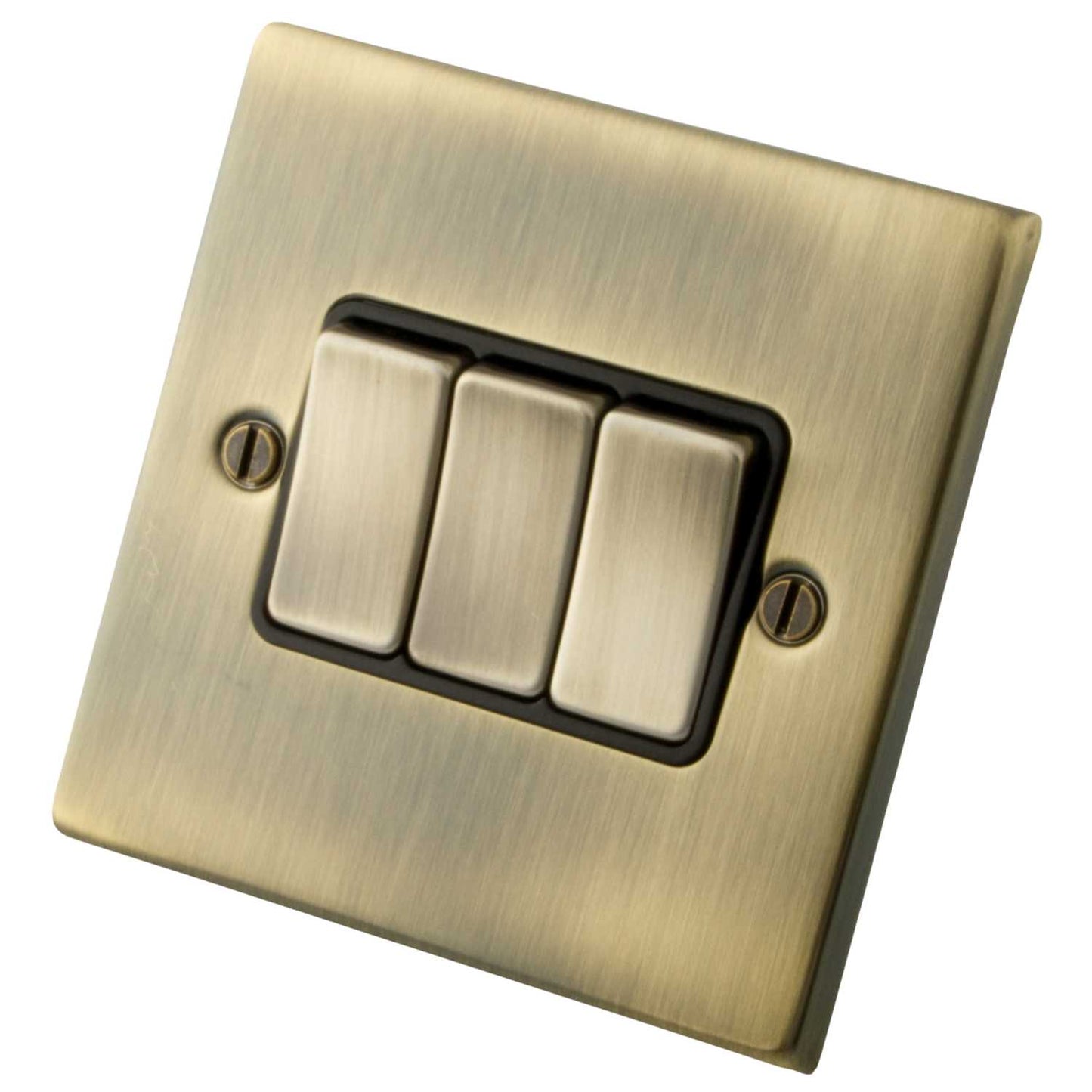 M2 Decorative 10A 3 Gang 2 Way Light Switch Black Insert Antique Brass