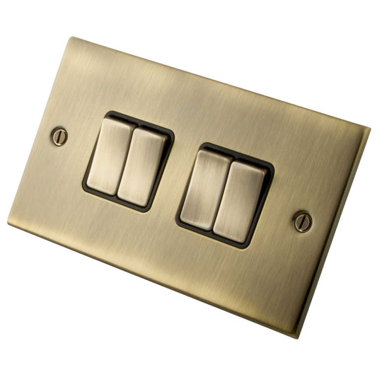 M2 Decorative 10A 4 Gang 2 Way Light Switch Black Insert Antique Brass