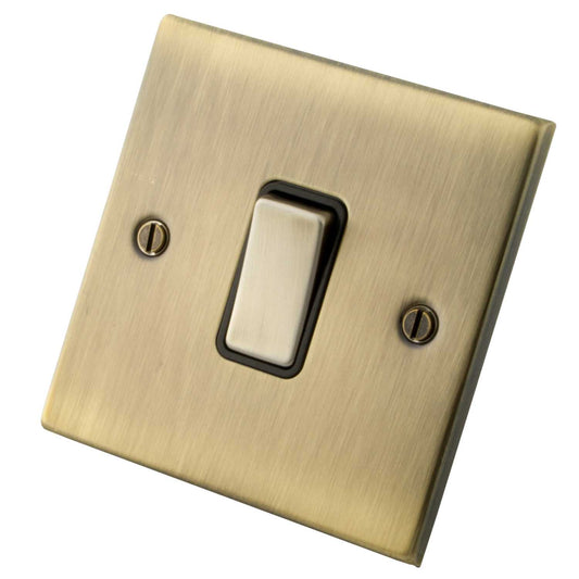 M2 Decorative 10A 1 Gang Intermediate Switch Black Insert Antique Brass