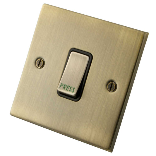 M2 Decorative 10A 1 Gang 2 Way Retractive Switch Black Insert Antique Brass