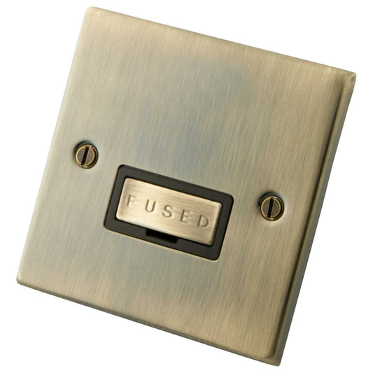 M2 Decorative 13A Unswitched Fused Spur Black Insert Antique Brass