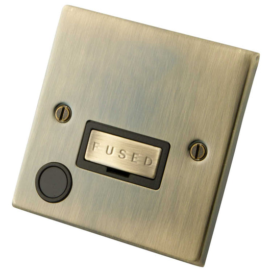M2 Decorative 13A Unswitched Fused Spur With Flex Outlet Black Insert Antique Brass