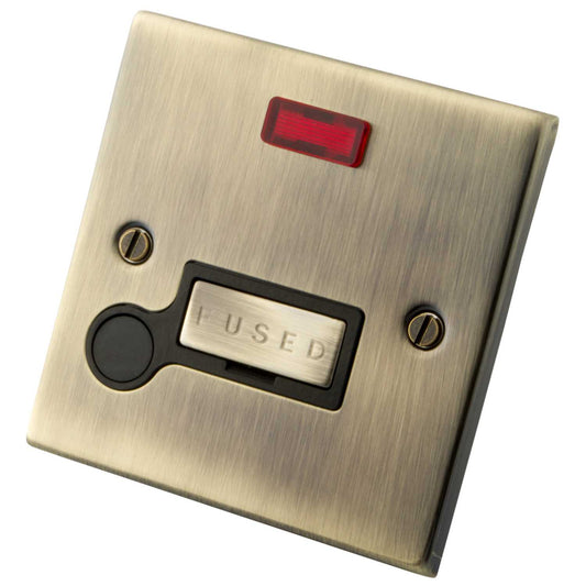 M2 Decorative 13A Unswitched Fused Spur With Neon and Flex Outlet Black Insert Antique Brass