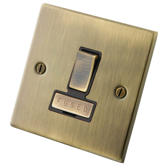 M2 Decorative 13A Switched Fused Spur Black Insert Antique Brass