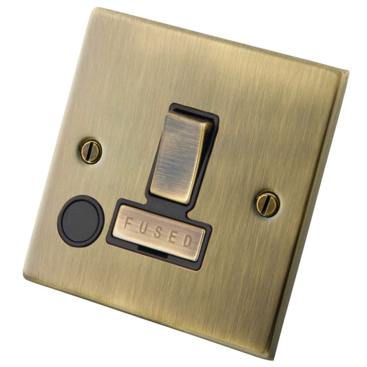 M2 Decorative 13A Switched Fused Spur With Flex Outlet Black Insert Antique Brass