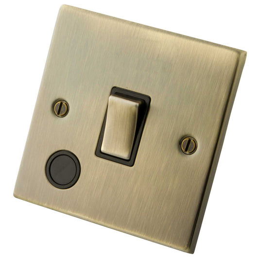 M2 Decorative 20A DP Switch with Flex Outlet Black Insert Antique Brass