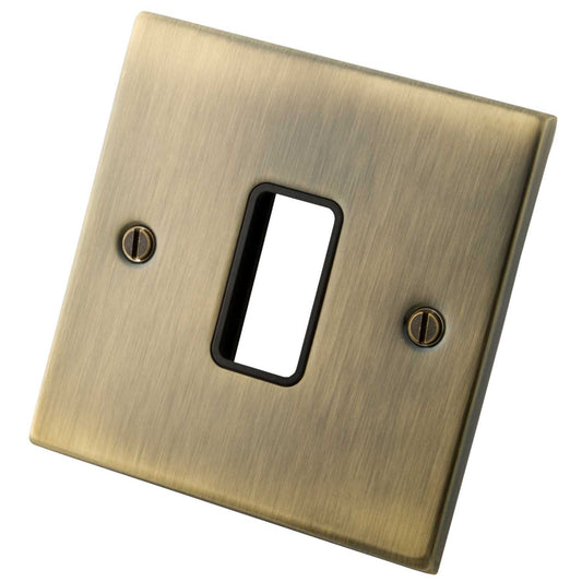 M2 Decorative 1 Gang 1 Module Front Plate Black Insert Antique Brass