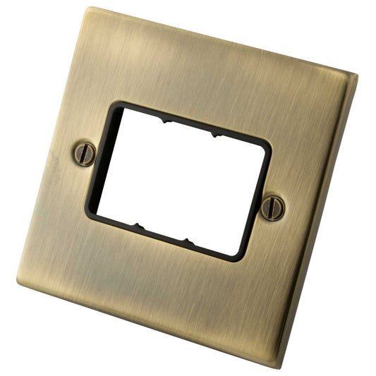 M2 Decorative 1 Gang 3 Module Front Plate Black Insert Antique Brass