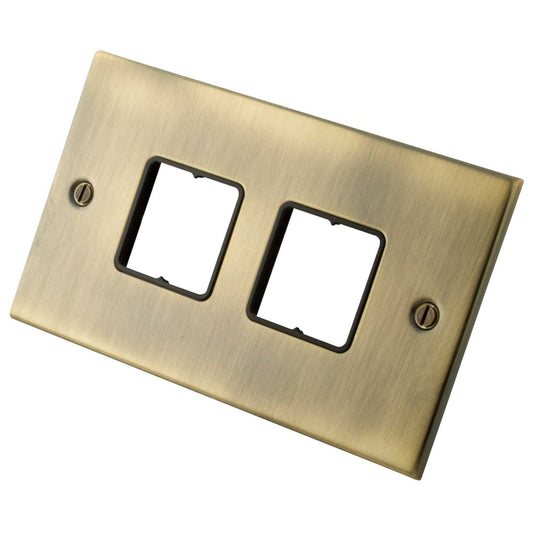 M2 Decorative 2 Gang 4 Module Front Plate Black Insert Antique Brass