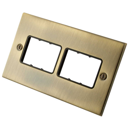M2 Decorative 2 Gang 6 Module Front Plate Black Insert Antique Brass