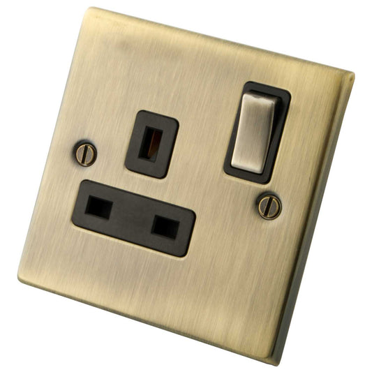 M2 Decorative 13A 1 Gang Switched Socket Black Insert Antique Brass