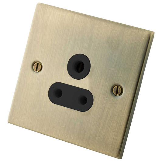 M2 Decorative 5A 1 Gang Unswitched Single Socket Black Insert Antique Brass