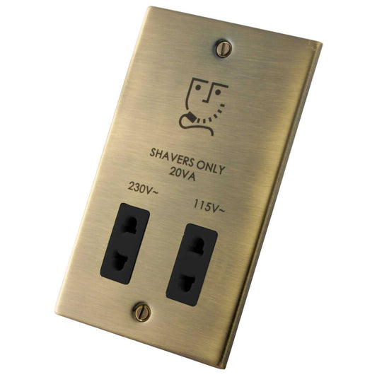 M2 Decorative Dual Voltage Shaver Socket Black Insert Antique Brass