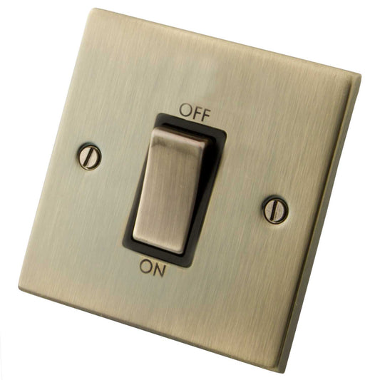 M2 Decorative 45A DP 1 Gang Switch Black Insert Antique Brass
