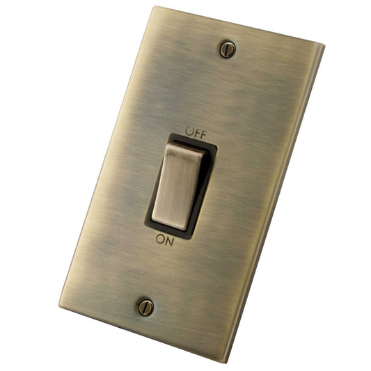 M2 Decorative 45A DP 2 Gang Vertical Switch Black Insert Antique Brass