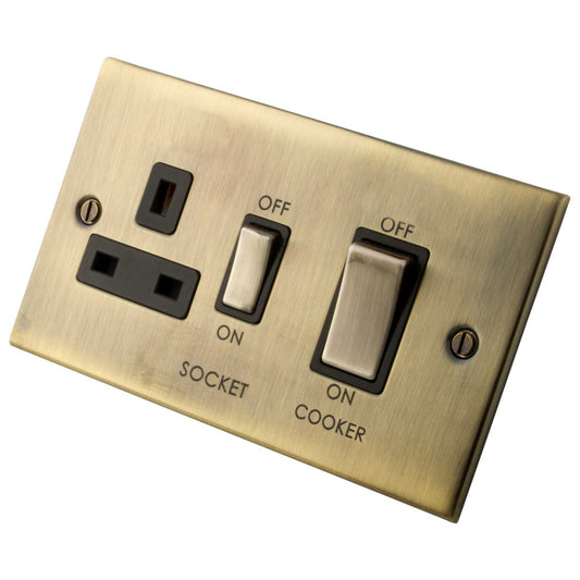 M2 Decorative 45A Cooker Control Unit Black Insert Antique Brass