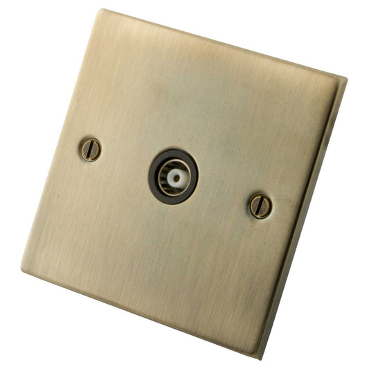 M2 Decorative 1 Gang Coaxial Socket Black Insert Antique Brass