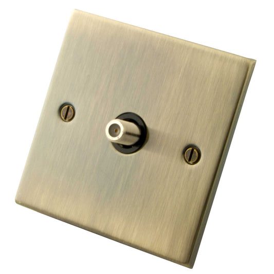 M2 Decorative 1 Gang Satellite Socket Black Insert Antique Brass