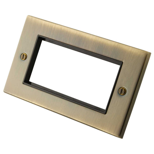 M2 Decorative 2 Gang 4 Module Face Plate Black Insert Antique Brass