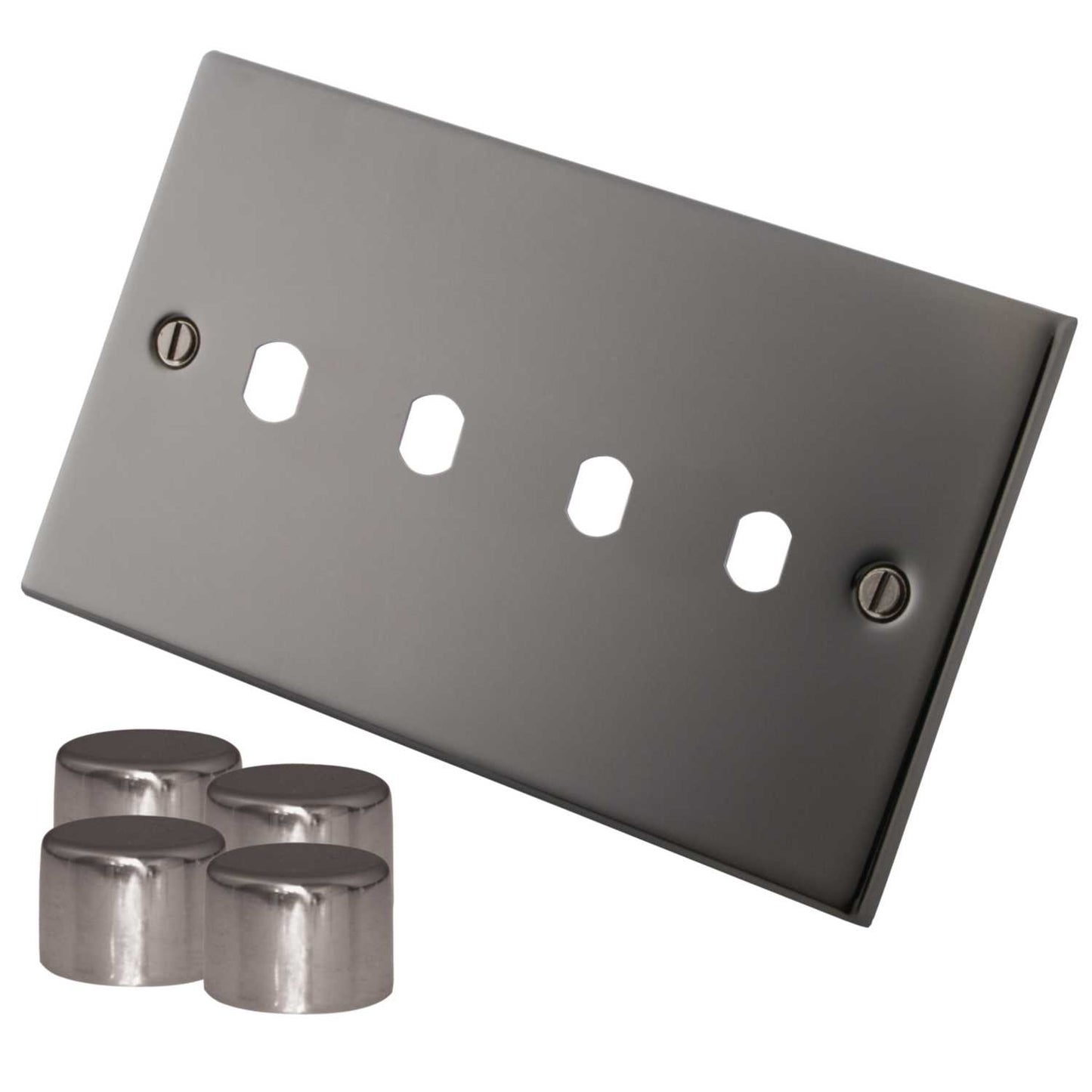 M2 Decorative 4 Gang Unfurnished Dimmer Plate and Knobs Black Nickel