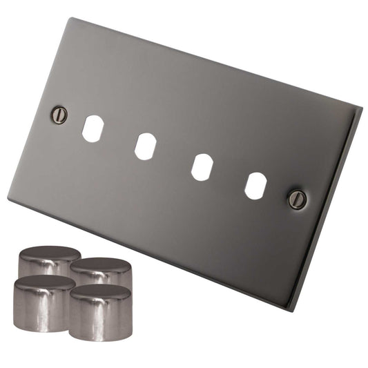 M2 Decorative 4 Gang Unfurnished Dimmer Plate and Knobs Black Nickel