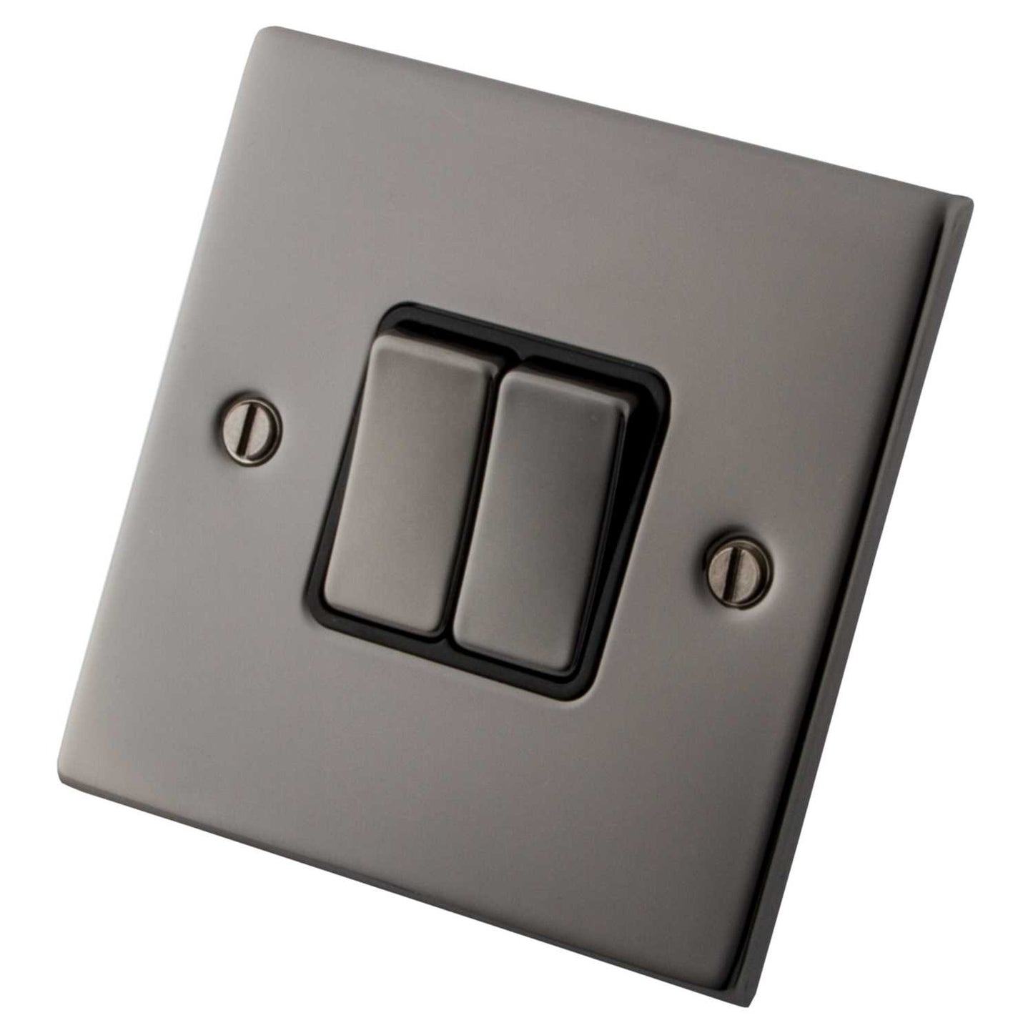 M2 Decorative 10A 2 Gang 2 Way Light Switch Metal / Black Insert Black Nickel