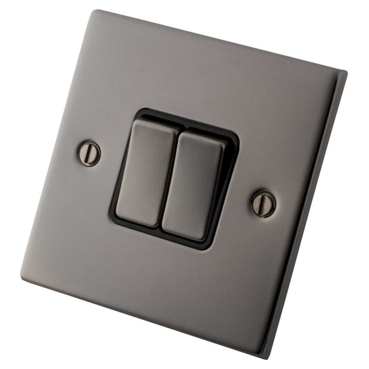 M2 Decorative 10A 2 Gang 2 Way Light Switch Metal / Black Insert Black Nickel