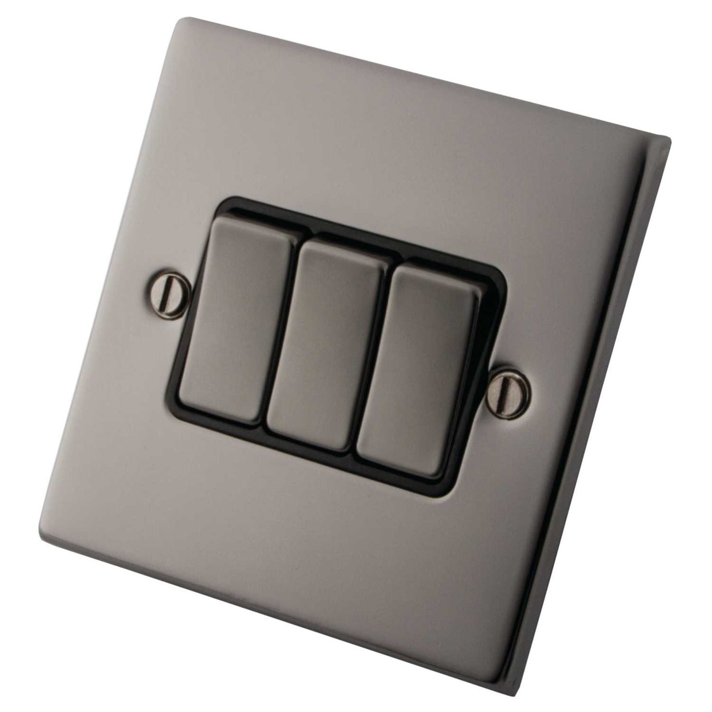 M2 Decorative 10A 3 Gang 2 Way Light Switch Metal / Black Insert Black Nickel
