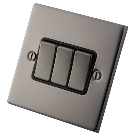 M2 Decorative 10A 3 Gang 2 Way Light Switch Metal / Black Insert Black Nickel