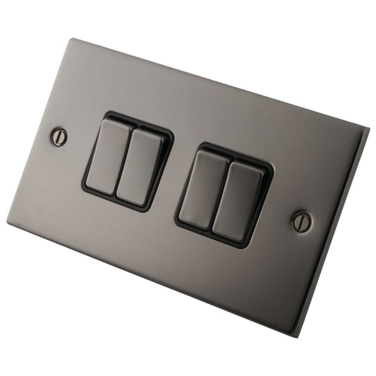 M2 Decorative 10A 4 Gang 2 Way Light Switch Metal / Black Insert Black Nickel