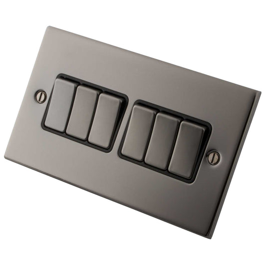 M2 Decorative 10A 6 Gang 2 Way Light Switch Metal / Black Insert Black Nickel
