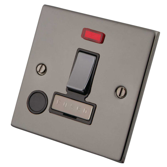 M2 Decorative 13A Switched Fused Spur With Neon and Flex Outlet Black Insert Black Nickel