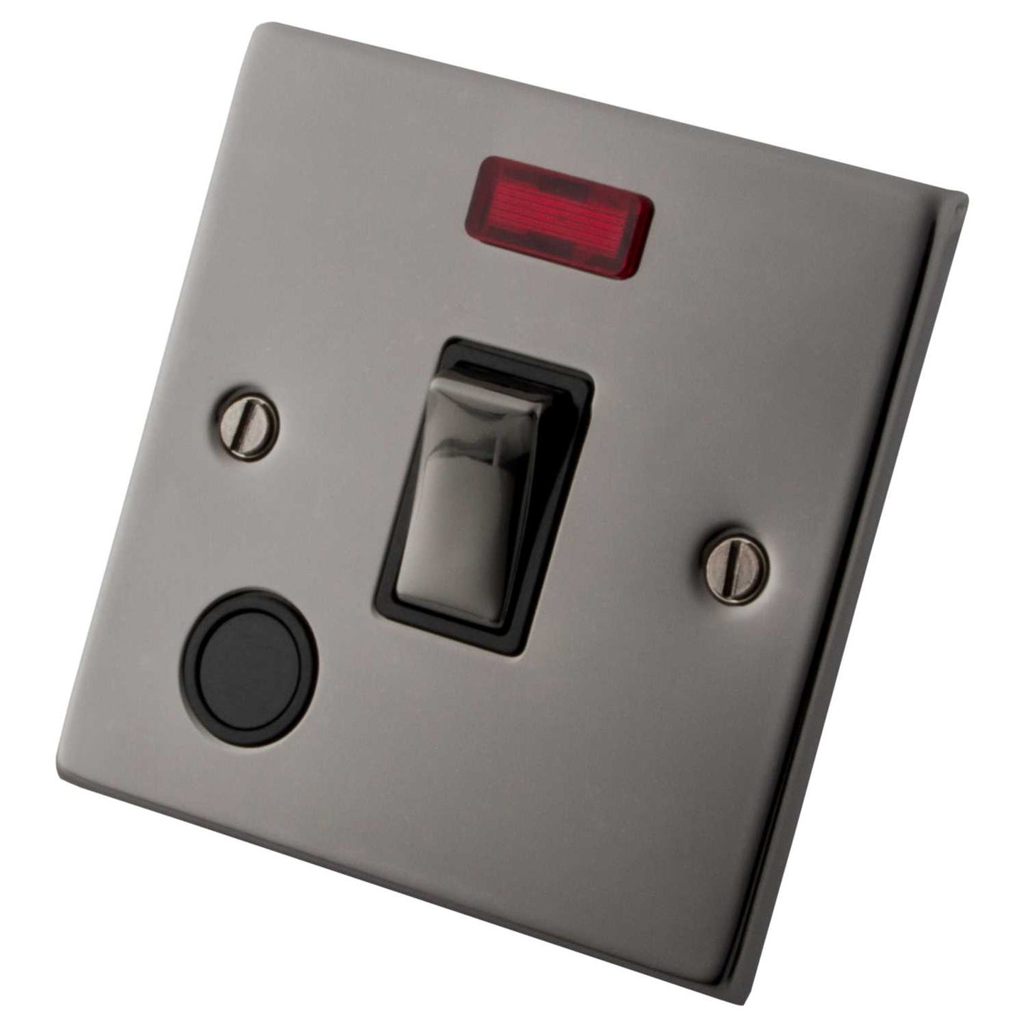 M2 Decorative 20A DP Switch with Neon Indicator and Flex Outlet Black Insert Black Nickel