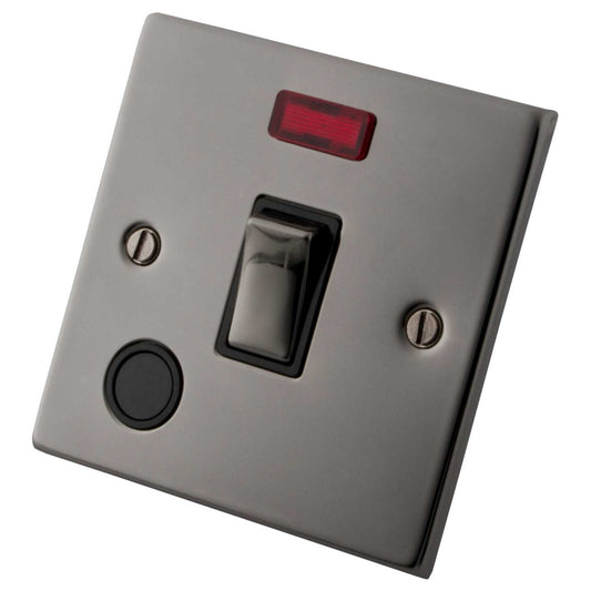 M2 Decorative 20A DP Switch with Neon Indicator and Flex Outlet Black Insert Black Nickel