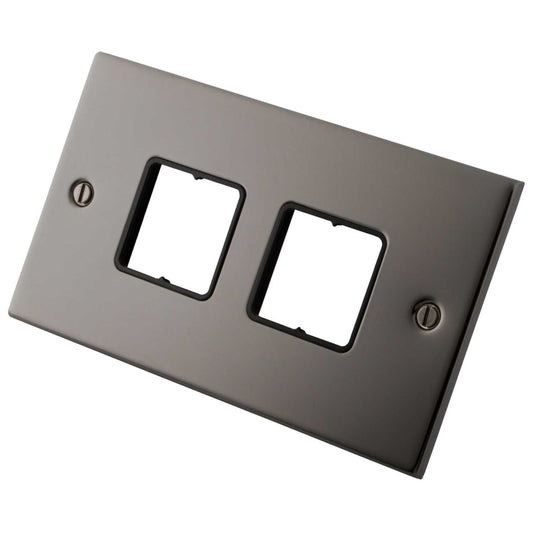 M2 Decorative 2 Gang 4 Module Front Plate Black Insert Black Nickel