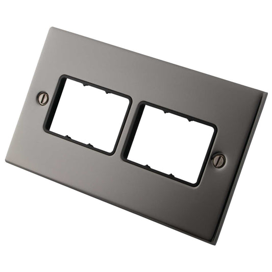 M2 Decorative 2 Gang 6 Module Front Plate Black Insert Black Nickel